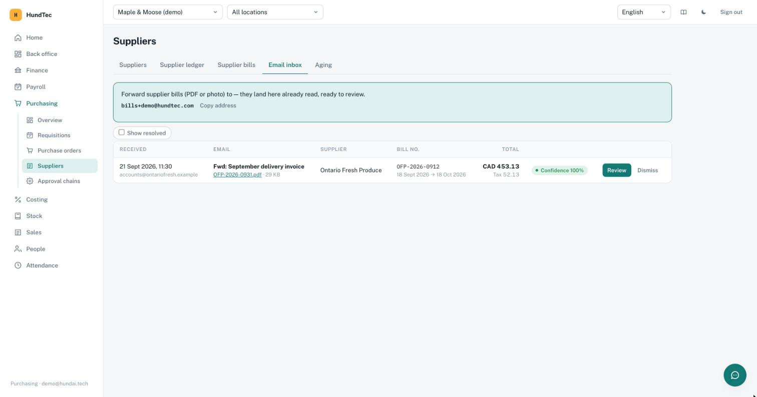 Supplier bills forwarded by email, read automatically