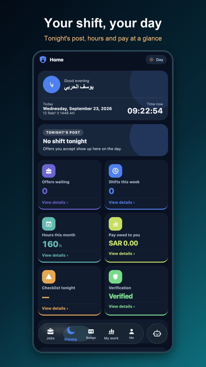 Nawbah home: tonight's post, hours and pay at a glance