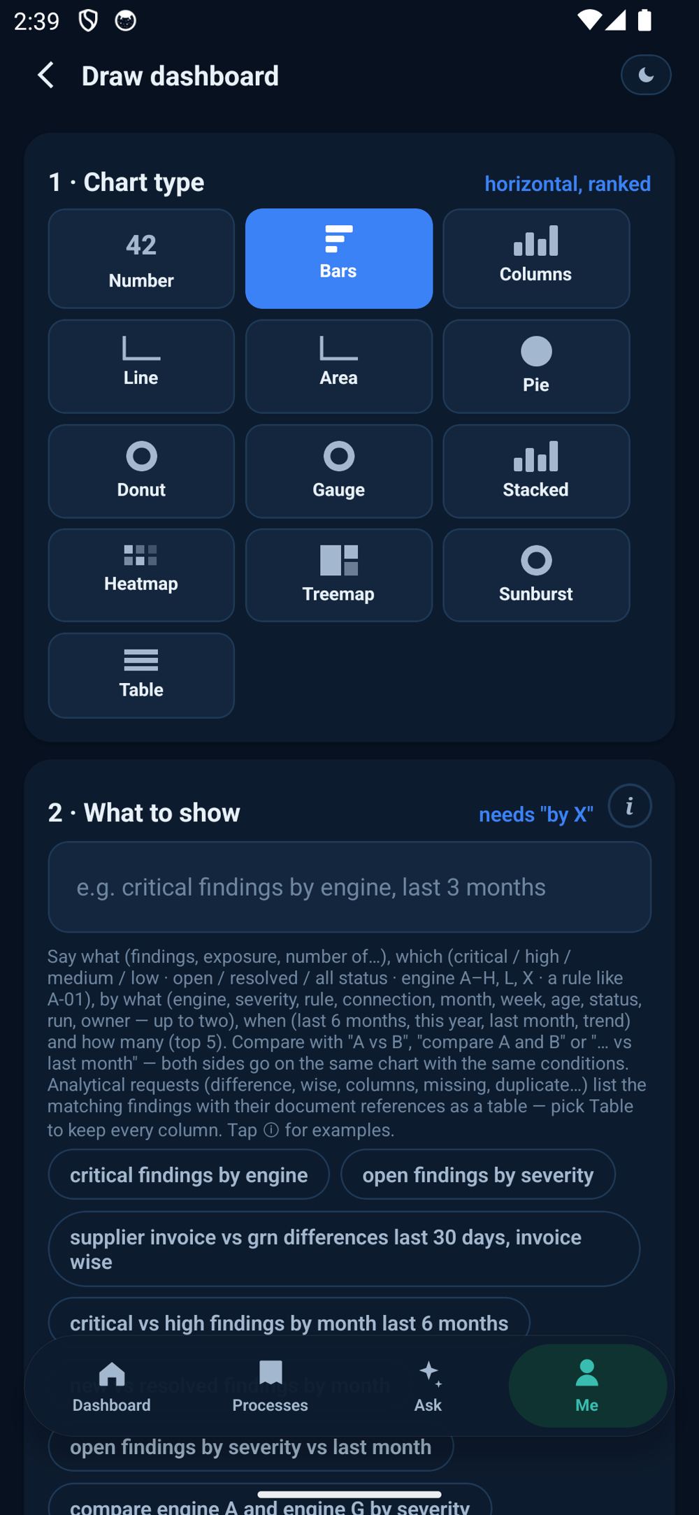 Choosing a chart type on the phone